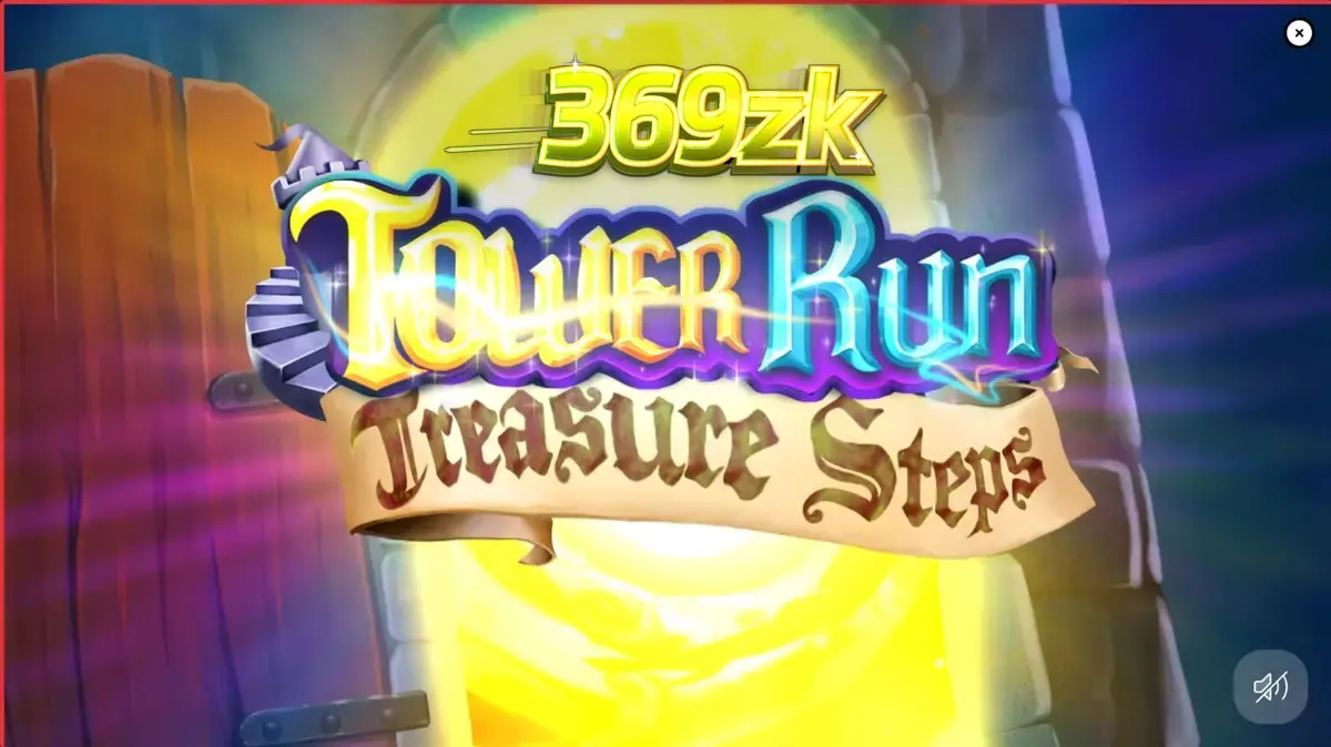 Pemandangan menara petualangan dalam slot Tower Run Treasure Steps dengan gaya pixel-art yang cerah